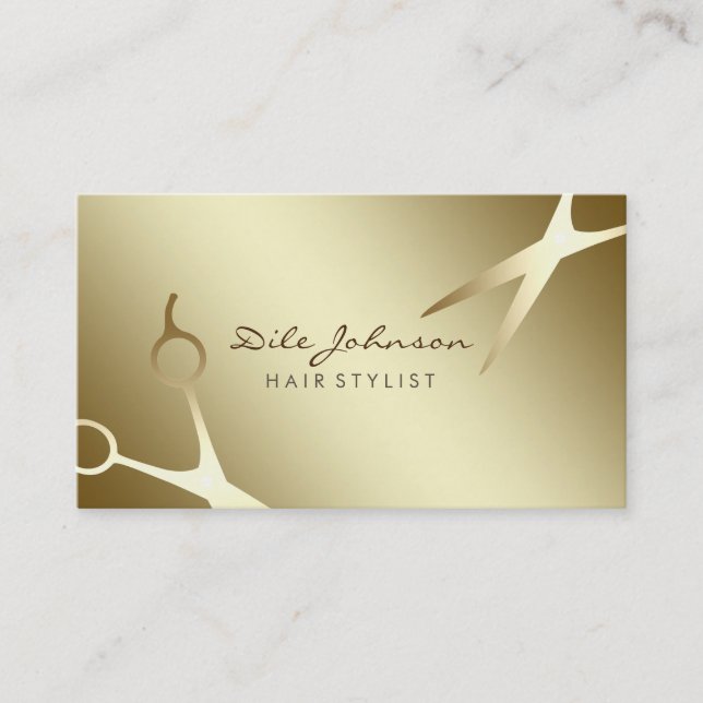 Hair Stylist Guld Glitter Saloon Professionell Visitkort (Framsida)