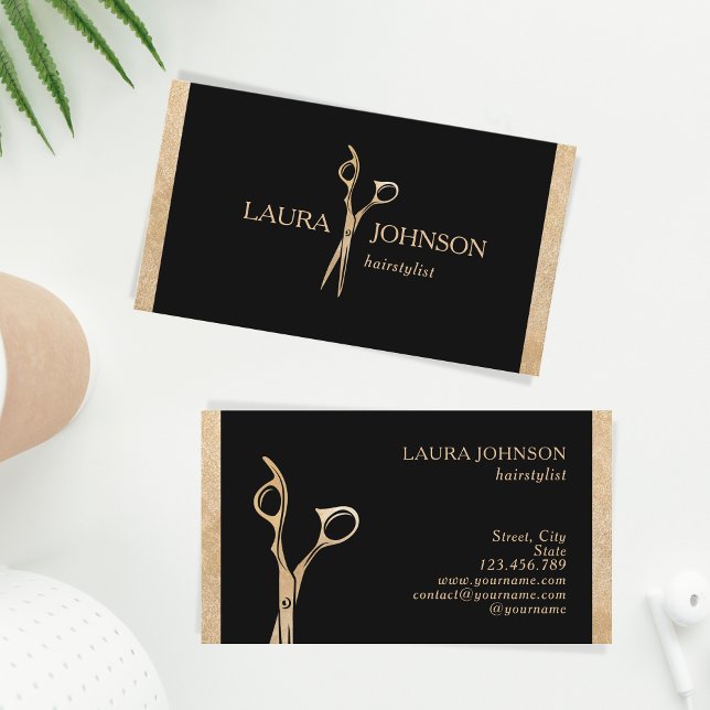 Hair Stylist Guld Glitter Scissors Beauty Salon Visitkort (Skapare uppladdad)