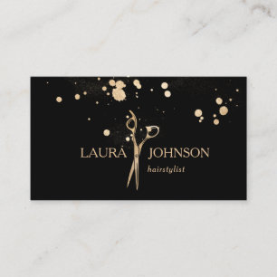 Hair Stylist Guld Glitter Splatter Scissors Visitkort