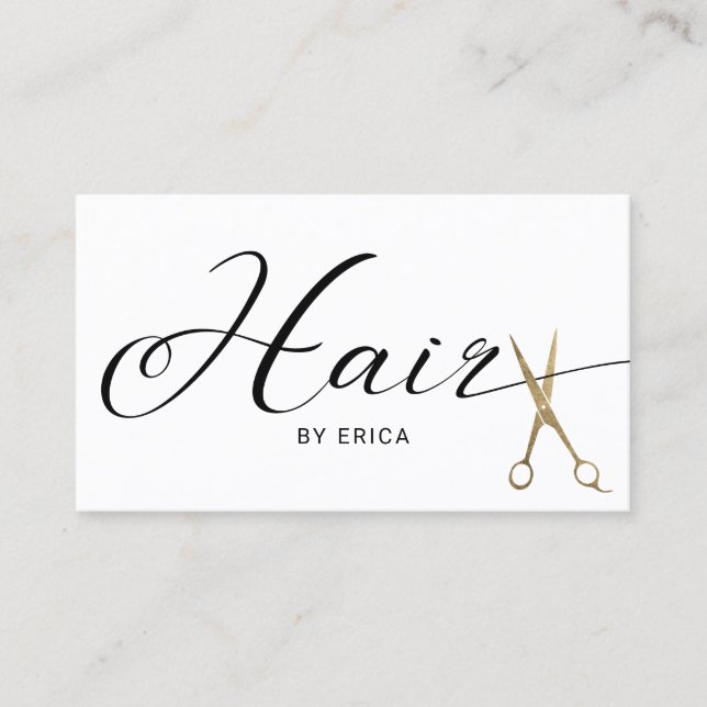 Hair Stylist Guld Saxor Salon Elegant Typography Visitkort (Framsida)
