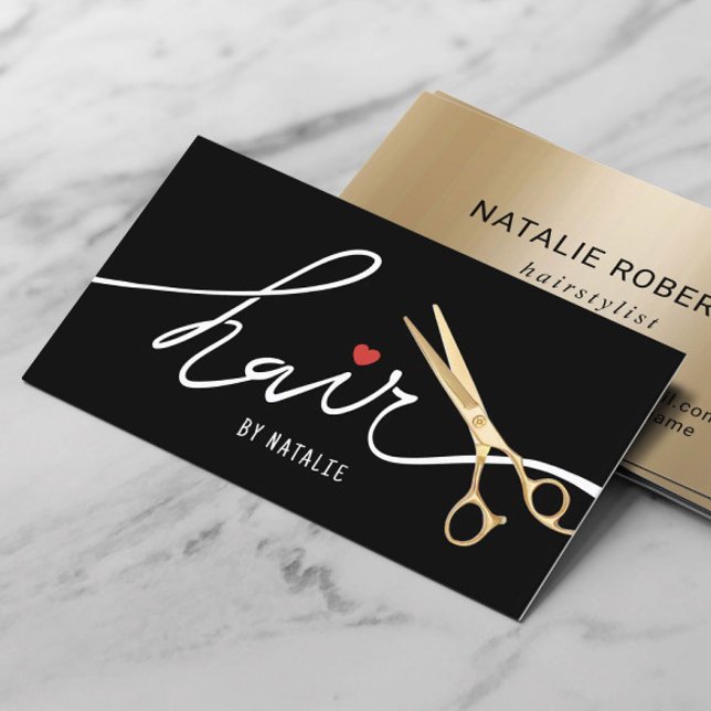 Hair Stylist Guld Scissor Beauty Salon Black Guld Visitkort (Skapare uppladdad)