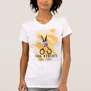 Hair Stylist Guld Scissor & Beauty Salon Blommigt T Shirt