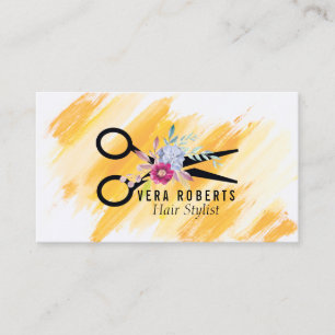 Hair Stylist Guld Scissor & Beauty Salon blommigt Visitkort