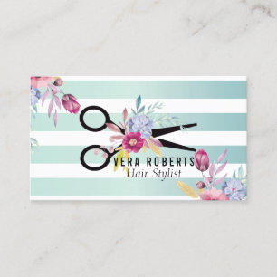 Hair Stylist Guld Scissor & Beauty Salon blommigt Visitkort