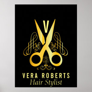 Hair Stylist Guld Scissor & Beauty Salon elegant Poster