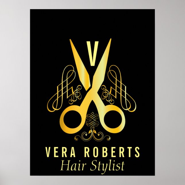 Hair Stylist Guld Scissor & Beauty Salon elegant Poster (Framsidan)