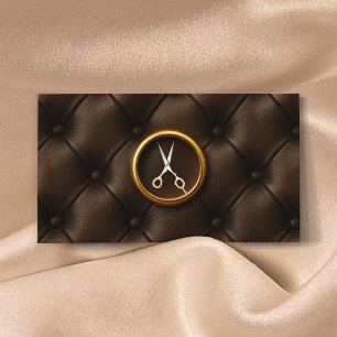 Hair Stylist Guld Scissor Classy Leather Struktur Visitkort