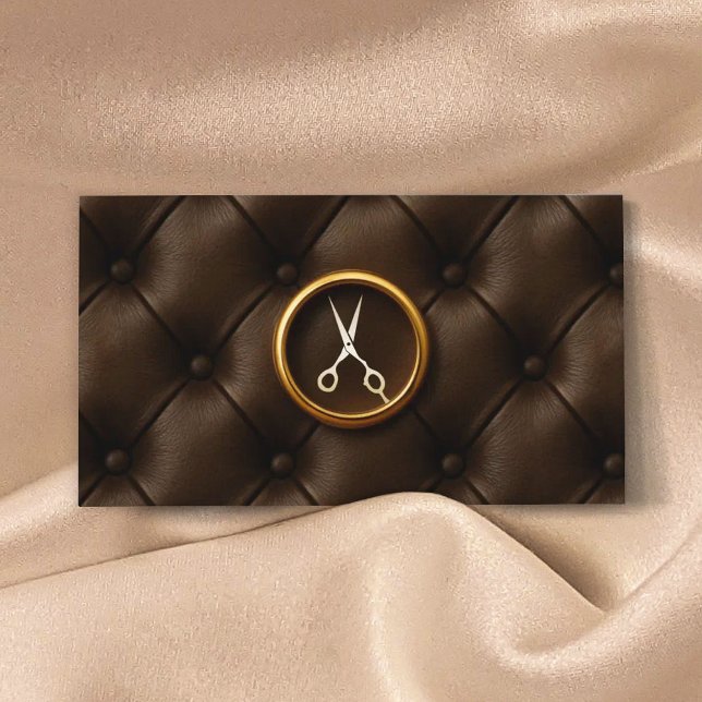 Hair Stylist Guld Scissor Classy Leather Struktur Visitkort (Skapare uppladdad)