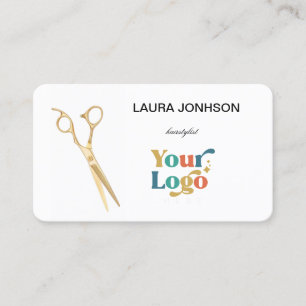 Hair Stylist Guld Scissor Elegant Script Visitkort