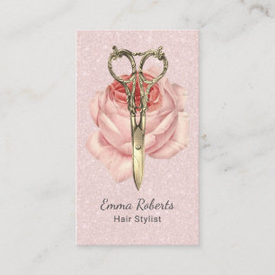 Hair Stylist Guld Scissor & Flower Rosa Visitkort