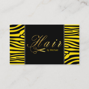 Hair Stylist Guld Scissors Skript Modern Zebra #4 Visitkort