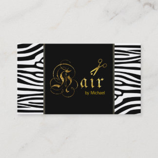 Hair Stylist Guld Scissors Skript Modern Zebra #5 Visitkort