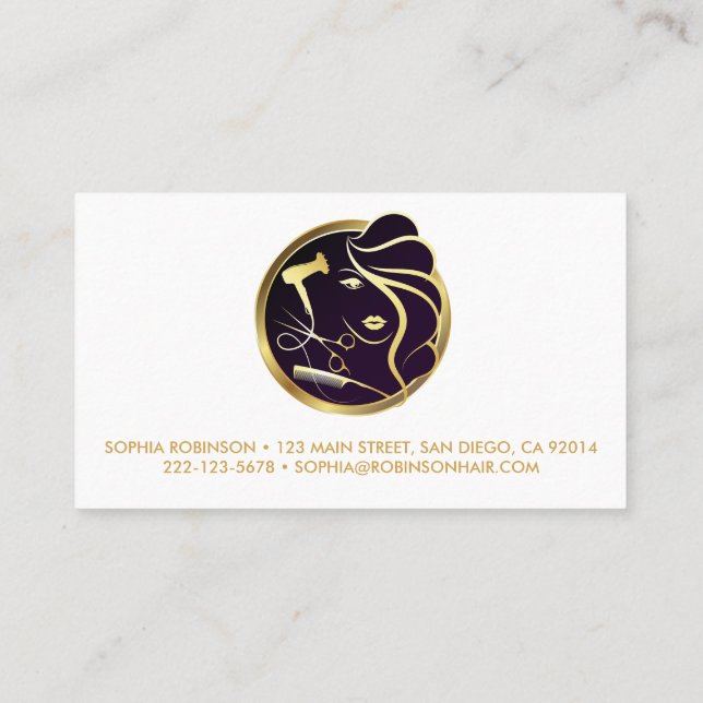 Hair Stylist Guld Script Scissors Comb Dryer Visitkort (Baksida)