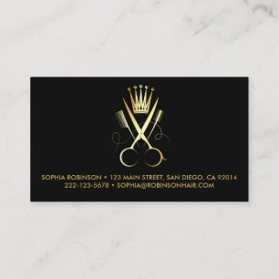 Hair Stylist Guld Script Scissors Comb Krona Visitkort