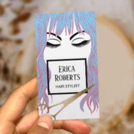 Hair Stylist Guld Sissor & Blue Hair Girl Salon Visitkort