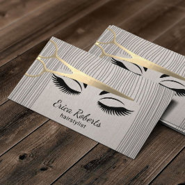 Hair Stylist Guld Sissor & Girl Salon Linen Visitkort