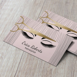 Hair Stylist Guld Sissor & Girl Salon  Rosa Visitkort