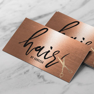 Hair Stylist Guld Sissor Typography Copper Visitkort