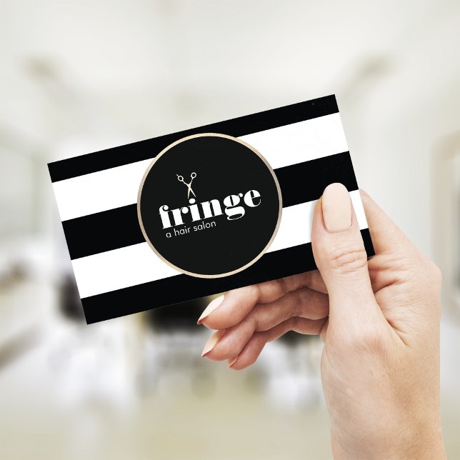 Hair Stylist Guld Sissors Black White Rand Visitkort (Skapare uppladdad)
