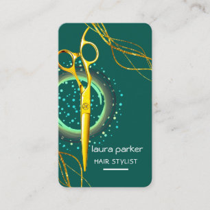 Hair Stylist Guld Sissors Grönt Salon Spa Visitkort