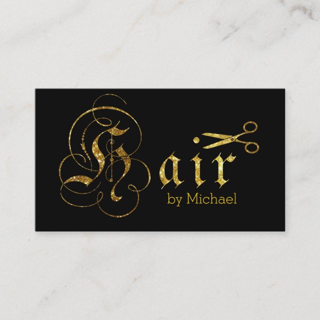 Hair Stylist Guld Sissors skript Salon #2 Visitkort (Framsida)