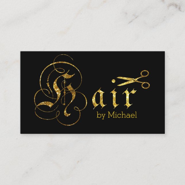 Hair Stylist Guld Sissors skript Salon #2 Visitkort (Framsida)
