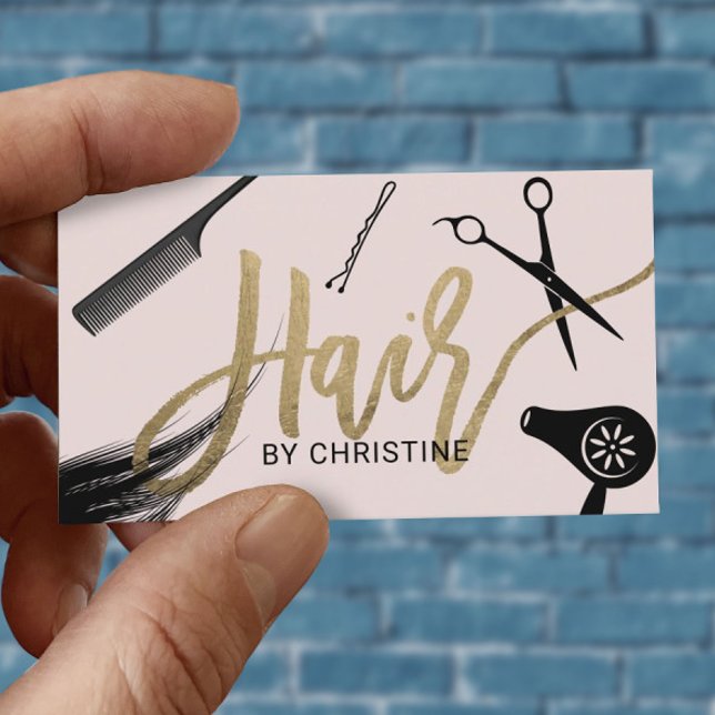 Hair Stylist Guld Typography Beauty Salon Visitkort (Skapare uppladdad)