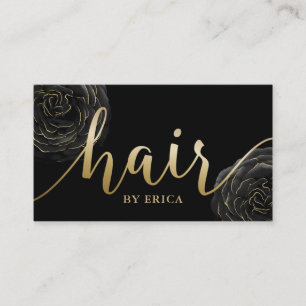 Hair Stylist Guld Typography Black Blommigt Visitkort