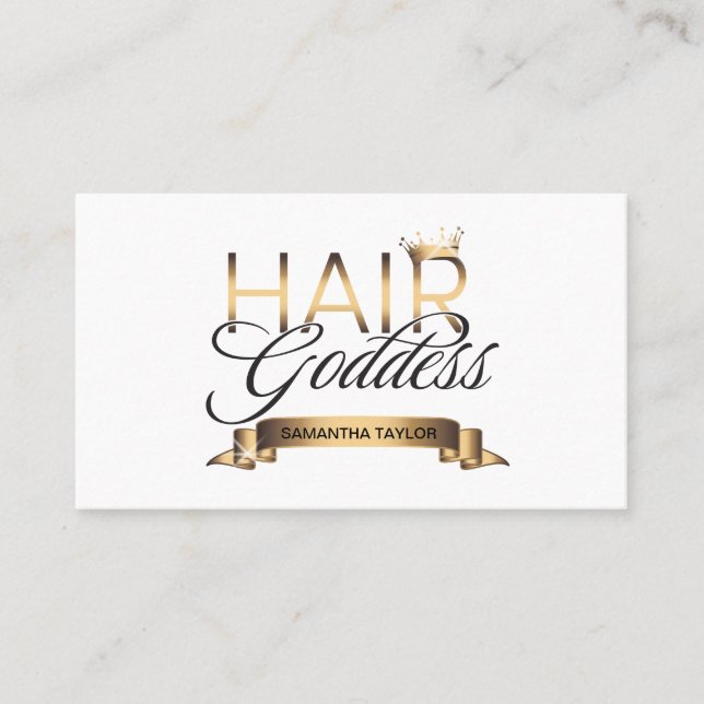 Hair stylist guld typography krona frisör buss visitkort (Framsida)