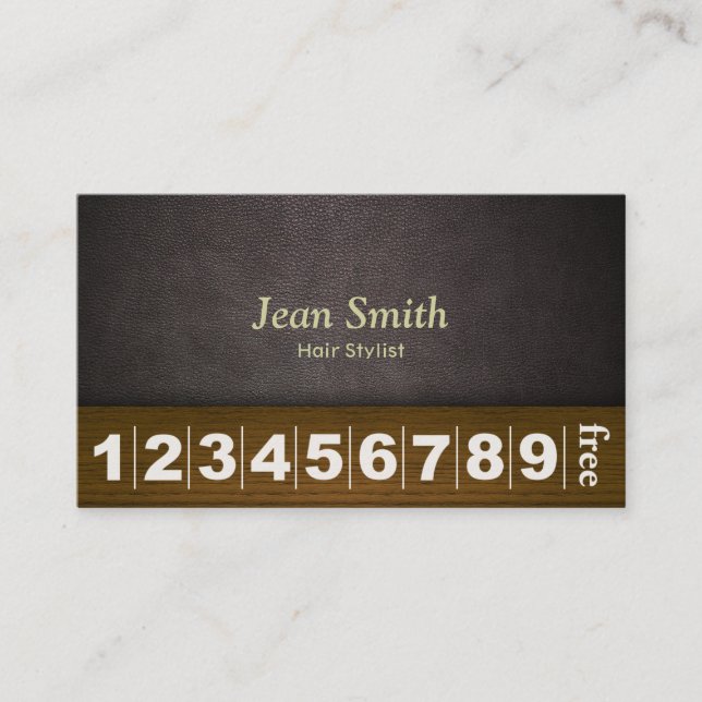 Hair Stylist Hair Salon Leather & Wood Loyalty Lojalitetskort (Framsida)