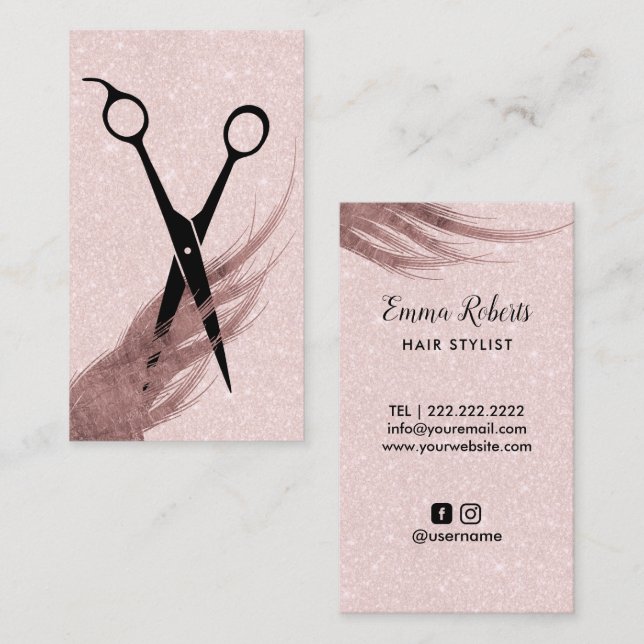 Hair Stylist Hair & Scissor Elegant  Rosa Visitkort (Fram/baksida)