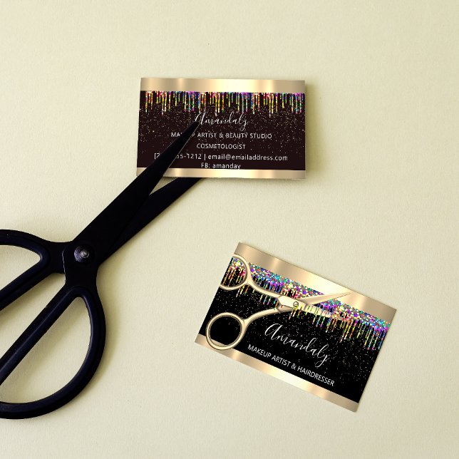 Hair Stylist Hairdresser Coiffeur Guld Scissors Visitkort (Hair Stylist Hairdresser Coiffeur Gold Scissors Business Card)