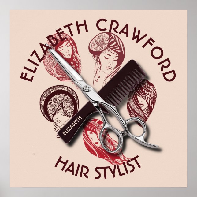 Hair Stylist Hairdresser eller Beauty Salon with N Poster (Framsidan)