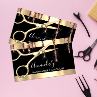 Hair Stylist Hairdresser Golden Scissors Coiffeur Visitkort
