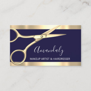 Hair Stylist Hairdresser Golden Scissors Navy VIP Visitkort