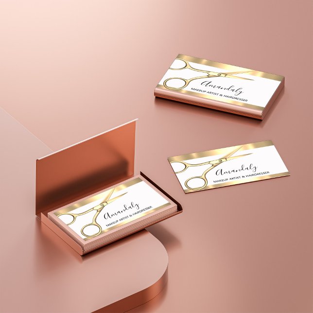 Hair Stylist Hairdresser Golden Scissors Visitkort (Hair Stylist Hairdresser Golden Scissors Business Card)