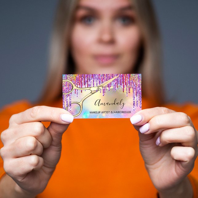 Hair Stylist Hairdresser Guld Scissors Holography Visitkort (Skapare uppladdad)