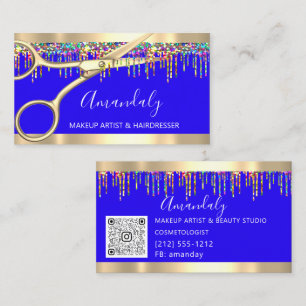 Hair Stylist Hairdresser Holograph Drifts QR Blue Visitkort