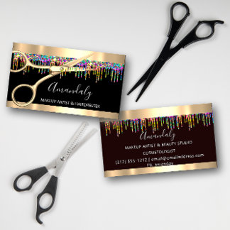 Hair Stylist Hairdresser Holograph Drips Sissors Visitkort