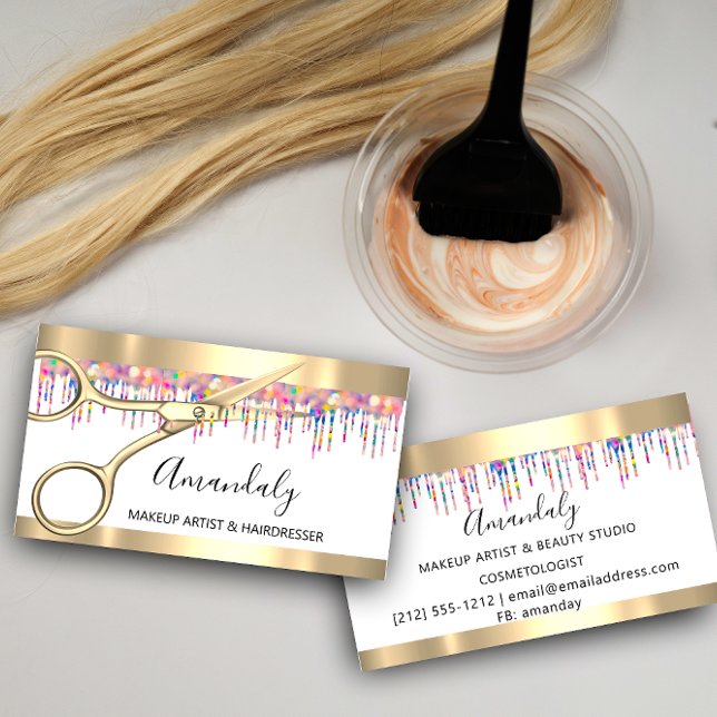 Hair Stylist Hairdresser Holograph Drips Sissors Visitkort (Hair Stylist Hairdresser Holograph Drips Scissors Business Card)
