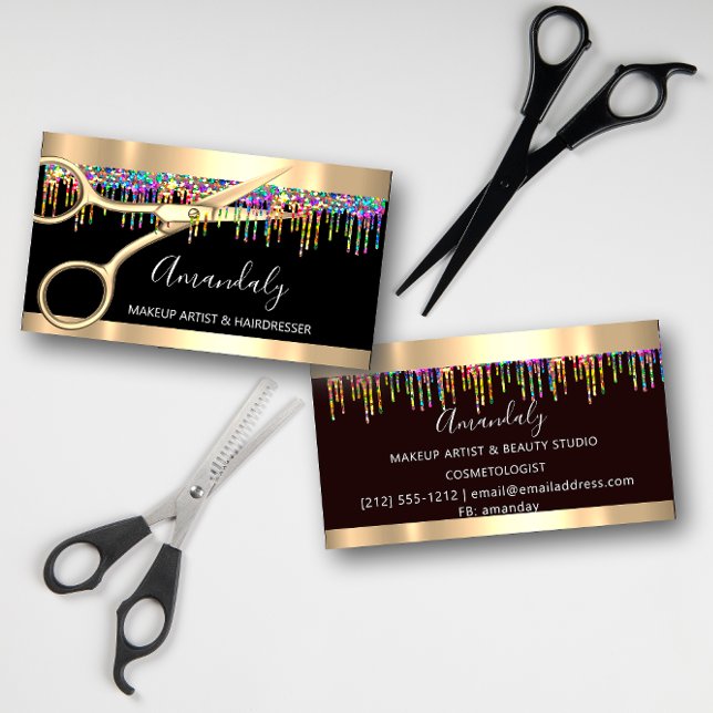 Hair Stylist Hairdresser Holograph Drips Sissors Visitkort (Hair Stylist Hairdresser Holograph Drips Scissors Business Card)