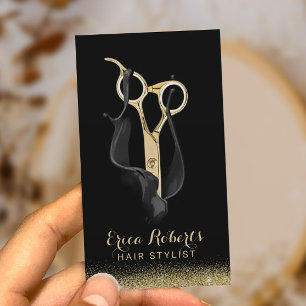 Hair Stylist Hairdresser Modern Black & Guld Salon Visitkort