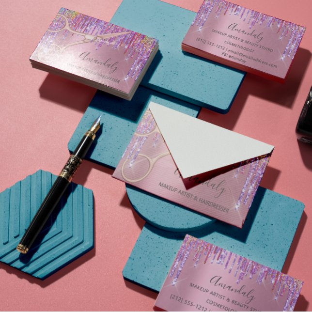 Hair Stylist Hairdresser Ro Glitter Scissors Visitkort (Skapare uppladdad)