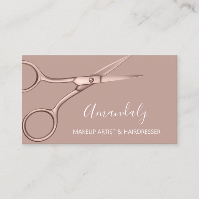 Hair Stylist Hairdresser Ro Guld Scissors Visitkort (Framsida)