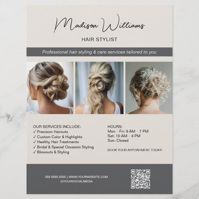 Hair Stylist Hairdresser Salon 3 Foton QR Flyer (Framsidan)