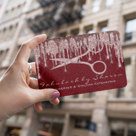 Hair Stylist Hairdresser Scissors Ro Drip Maroon Visitkort