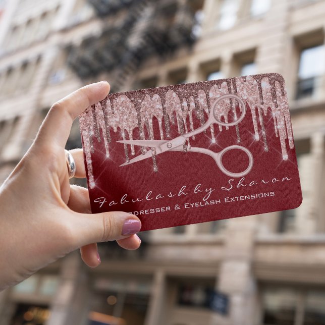 Hair Stylist Hairdresser Scissors Ro Drip Maroon Visitkort (Skapare uppladdad)