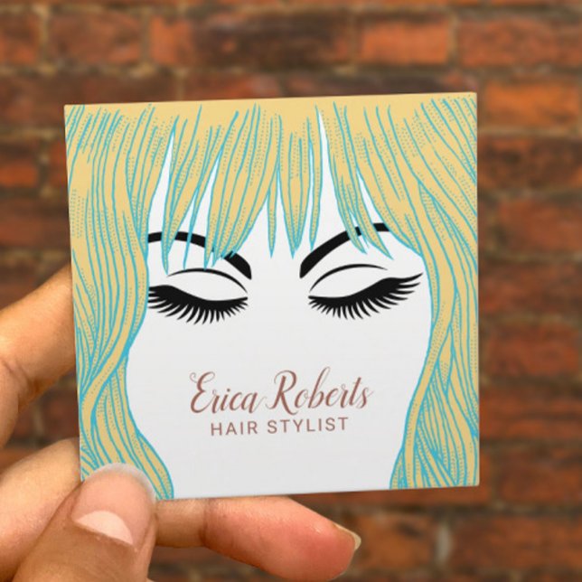 Hair Stylist Hand plockade Girl Beauty Salon Fyrkantigt Visitkort (Skapare uppladdad)