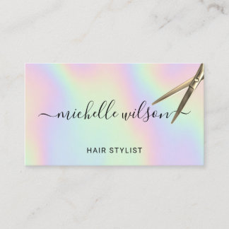Hair Stylist Holographic Guld Sissor Beauty Salon Visitkort