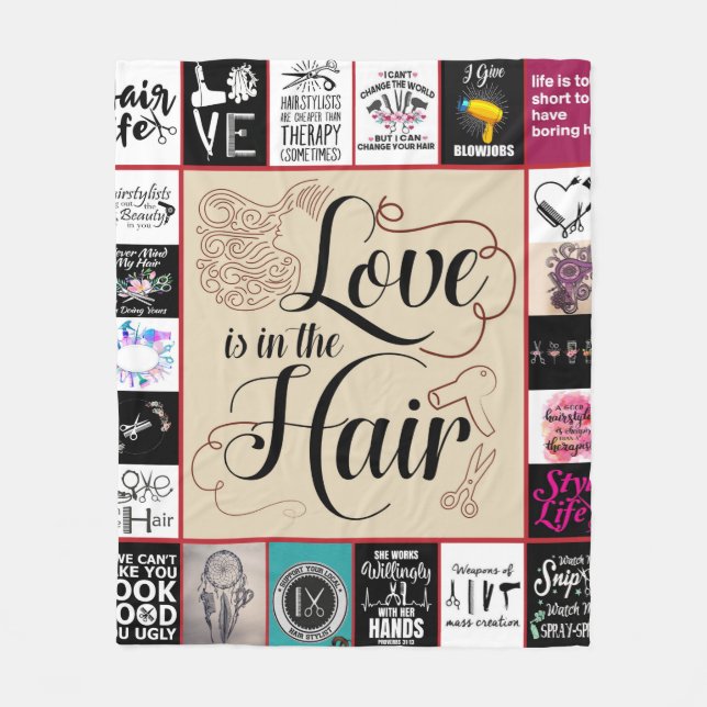 Hair Stylist - kärlek finns i hårvårdsfack Fleecefilt (Framsidan)